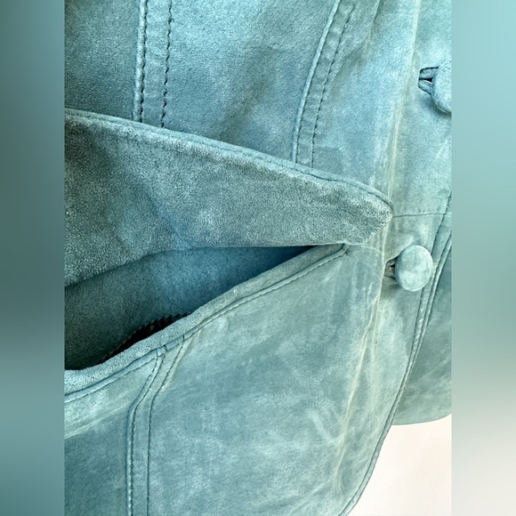Bernardo - Genuine Leather Suede Jacket - Teal - Fitted - Size 8 - Picture 5 of 11
